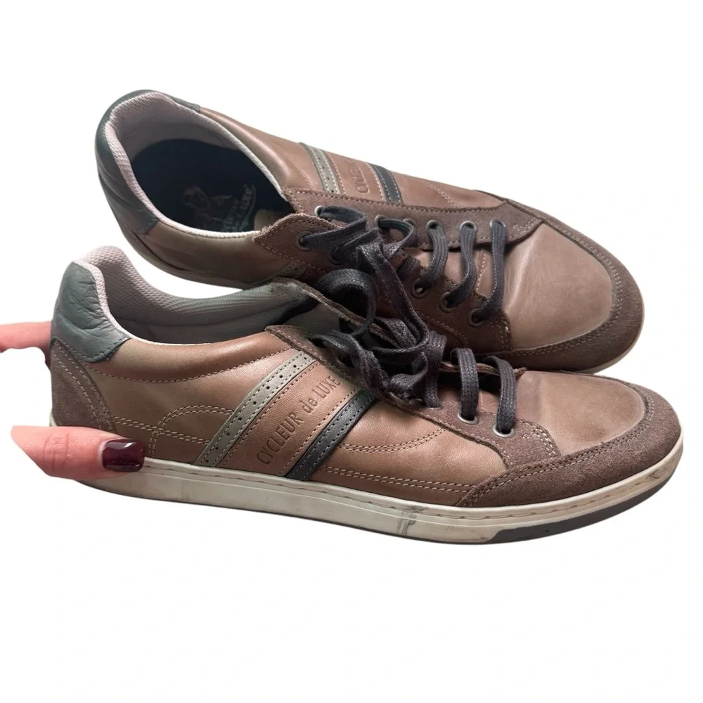 Cycleur de Luxe MENS Leather Lace Up Low Top Casual Sneakers Brown Size 42/9